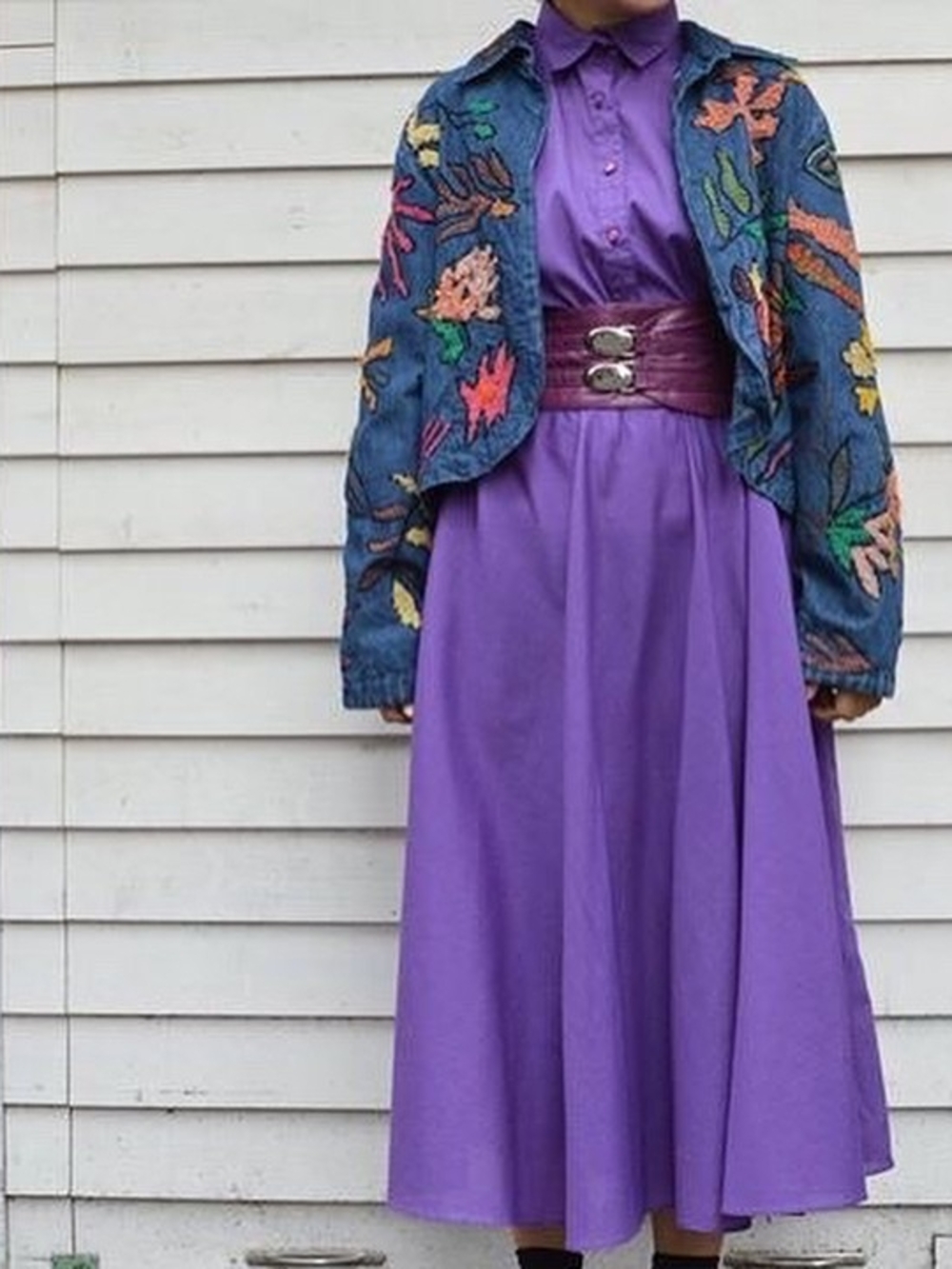 vintage Chico's Embroidered Denim Jacket  abstract, multi-color